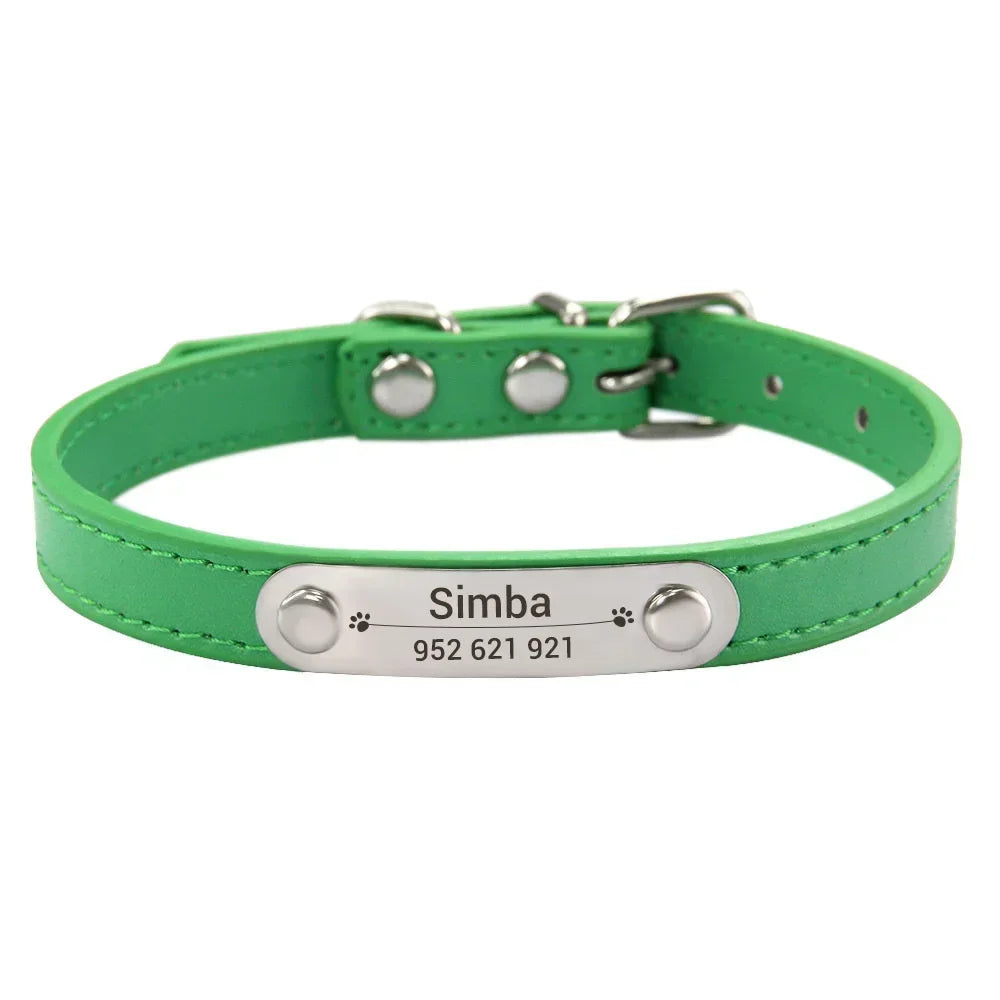 Personalized Leather Dog Collar with Engraved ID Tag