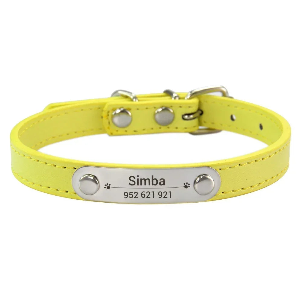 Personalized Leather Dog Collar with Engraved ID Tag