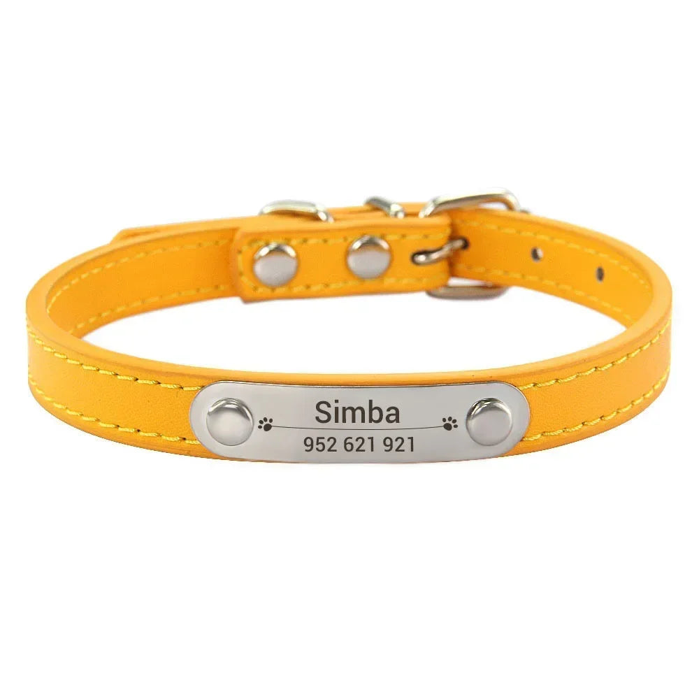 Personalized Leather Dog Collar with Engraved ID Tag