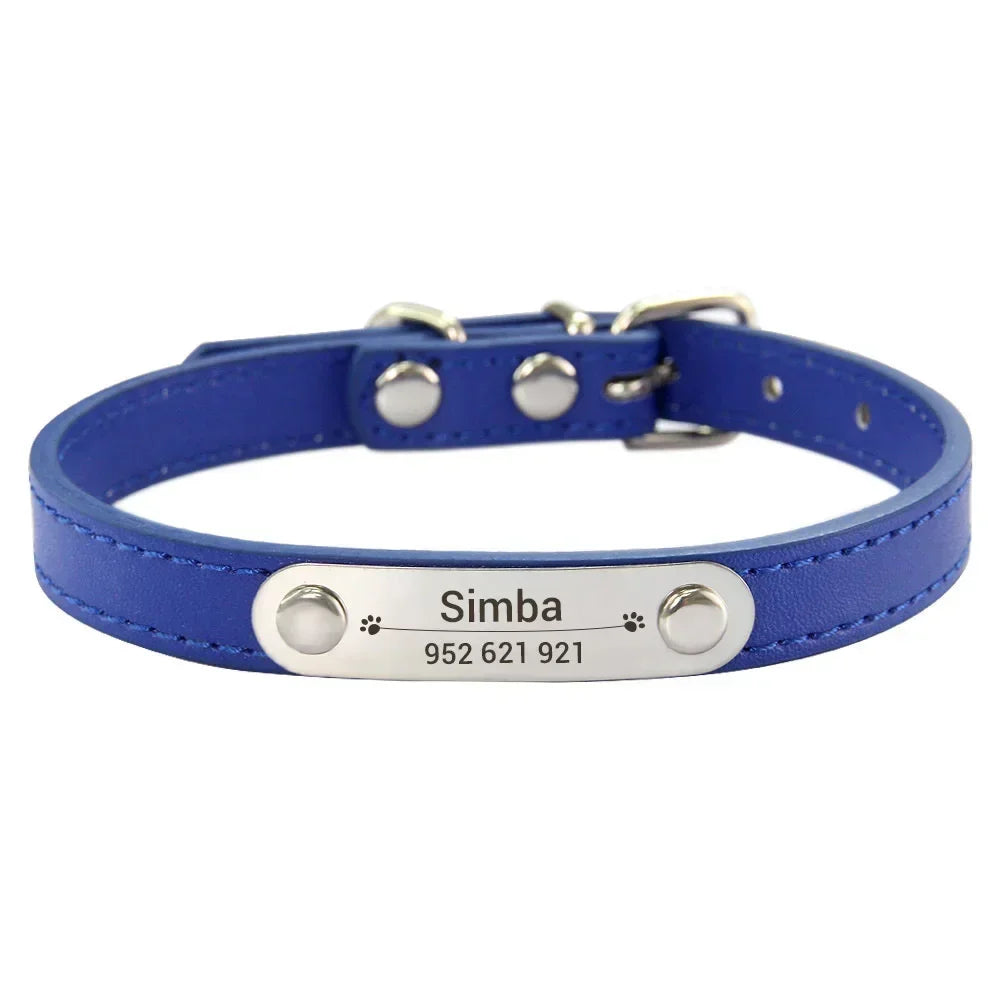 Personalized Leather Dog Collar with Engraved ID Tag