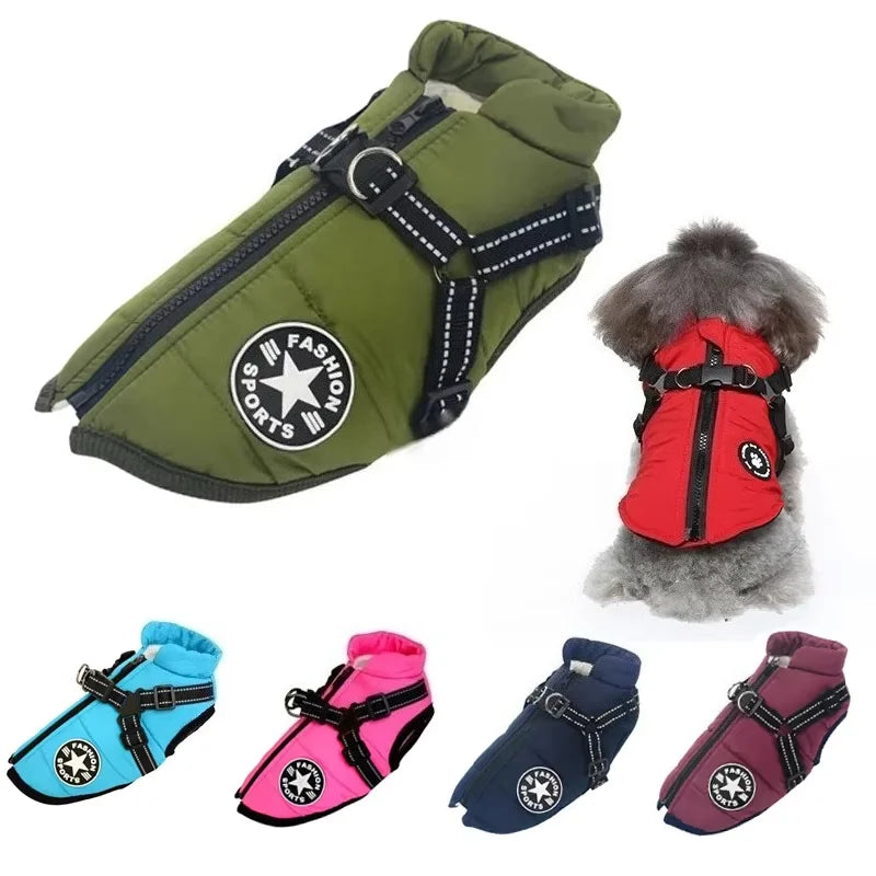 Winter Jacket with Built-In Harness for Large Dogs
