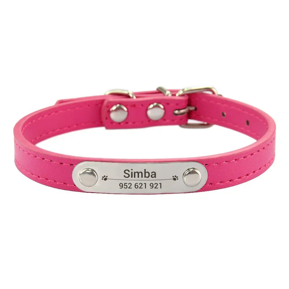 Personalized Leather Dog Collar with Engraved ID Tag