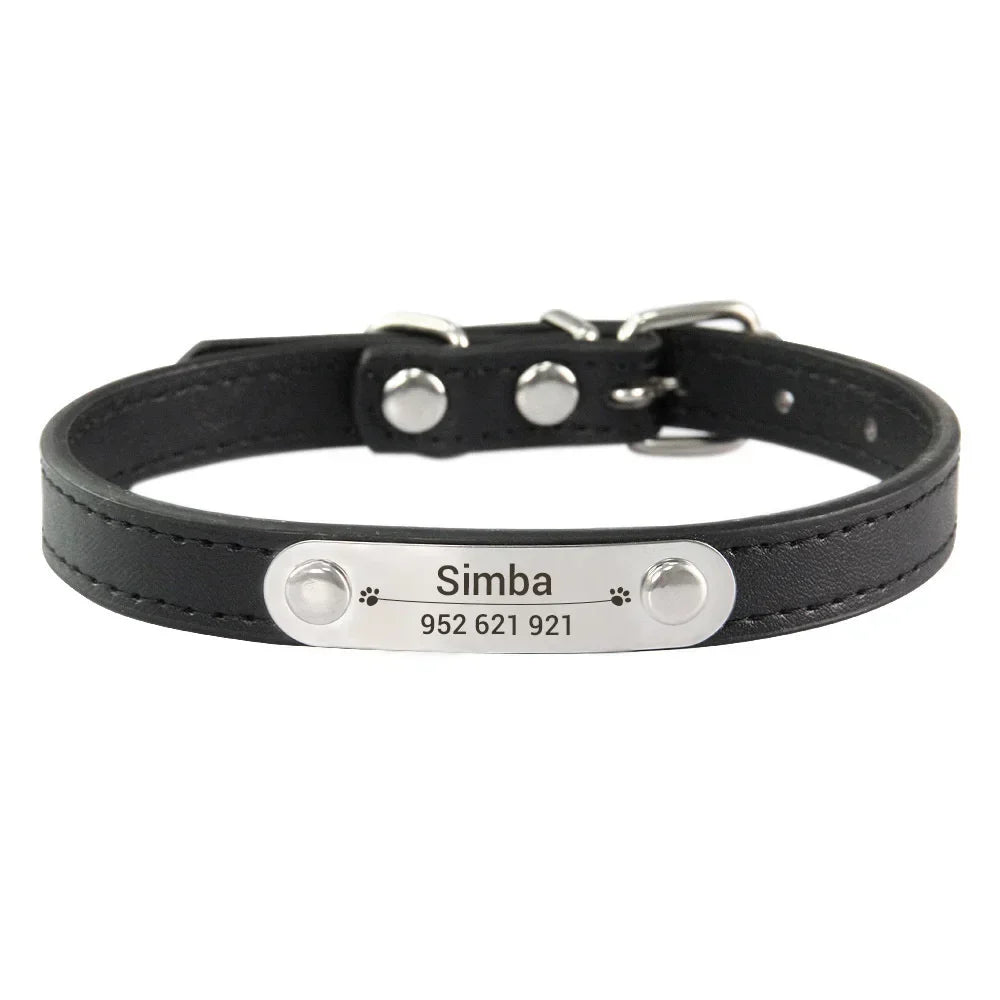 Personalized Leather Dog Collar with Engraved ID Tag