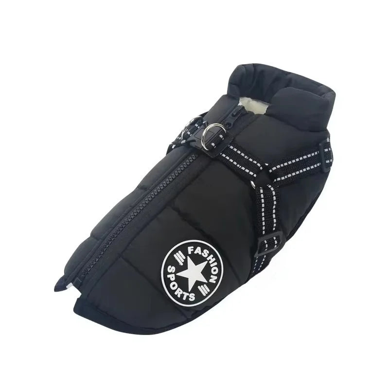 Winter Jacket with Built-In Harness for Large Dogs