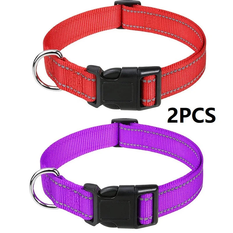 Adjustable Buckle Dog Collar with Paw Print Design
