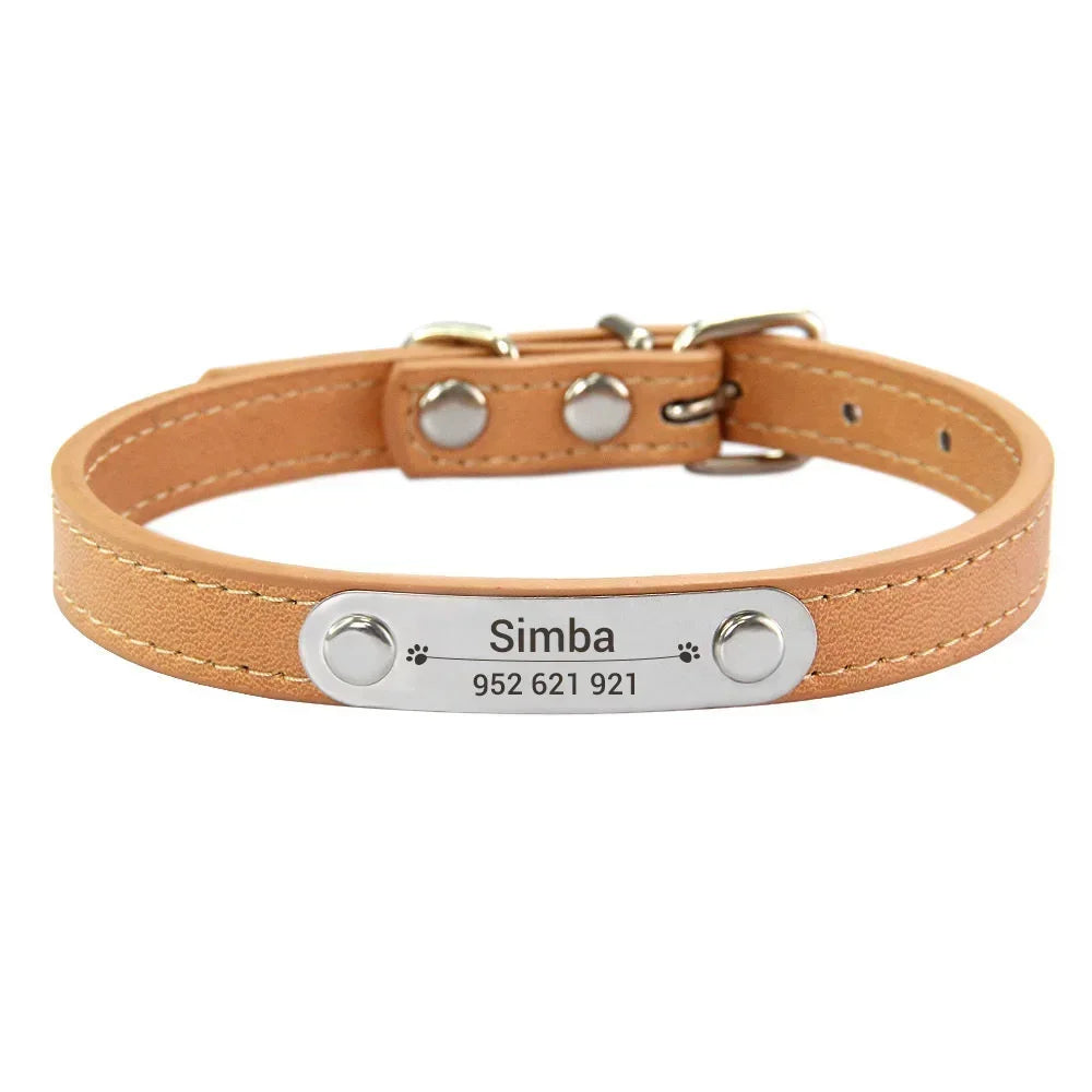 Personalized Leather Dog Collar with Engraved ID Tag