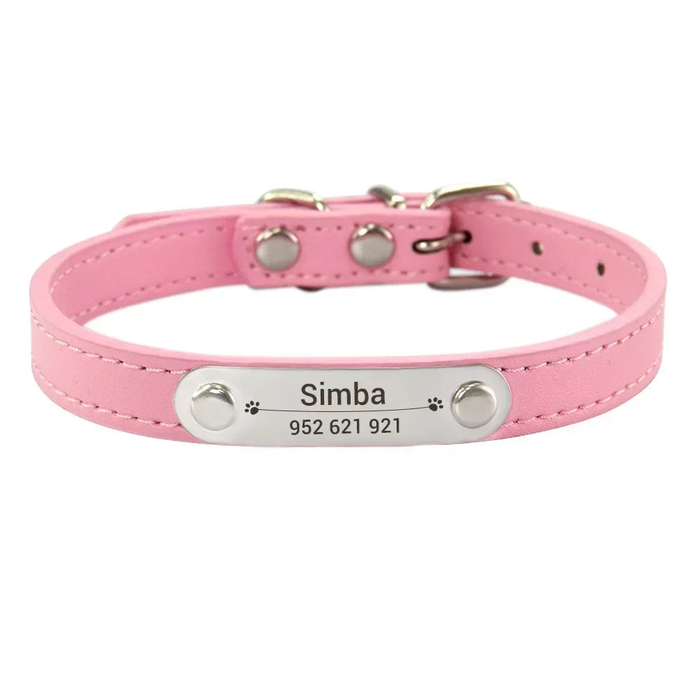 Personalized Leather Dog Collar with Engraved ID Tag