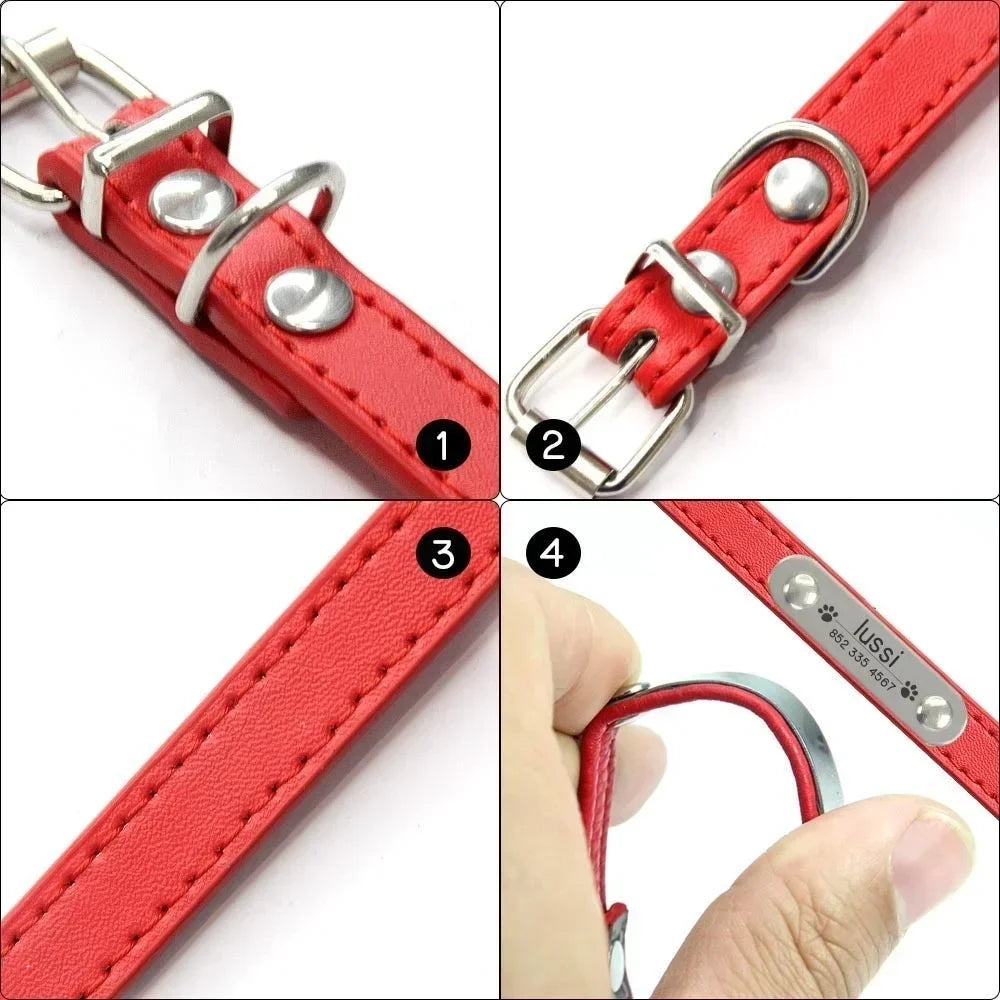 Personalized Leather Dog Collar with Engraved ID Tag