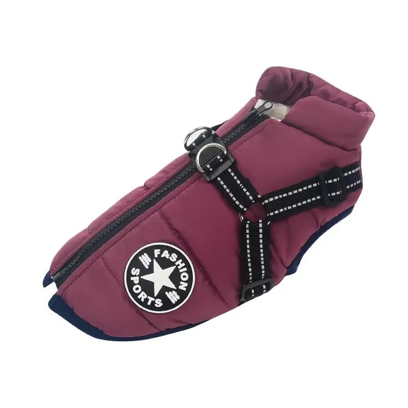 Winter Jacket with Built-In Harness for Large Dogs