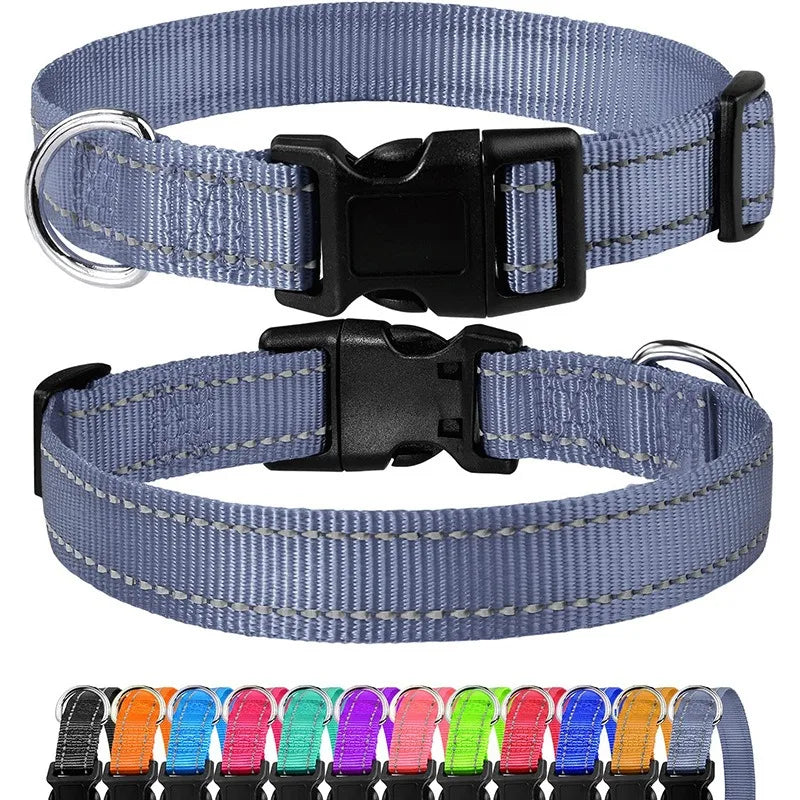 Adjustable Buckle Dog Collar with Paw Print Design