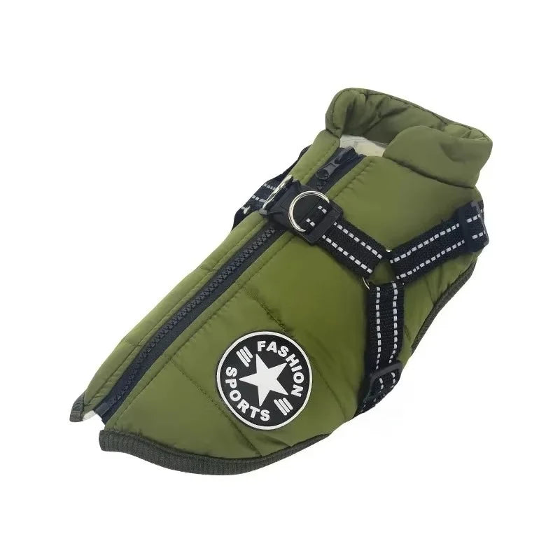 Winter Jacket with Built-In Harness for Large Dogs