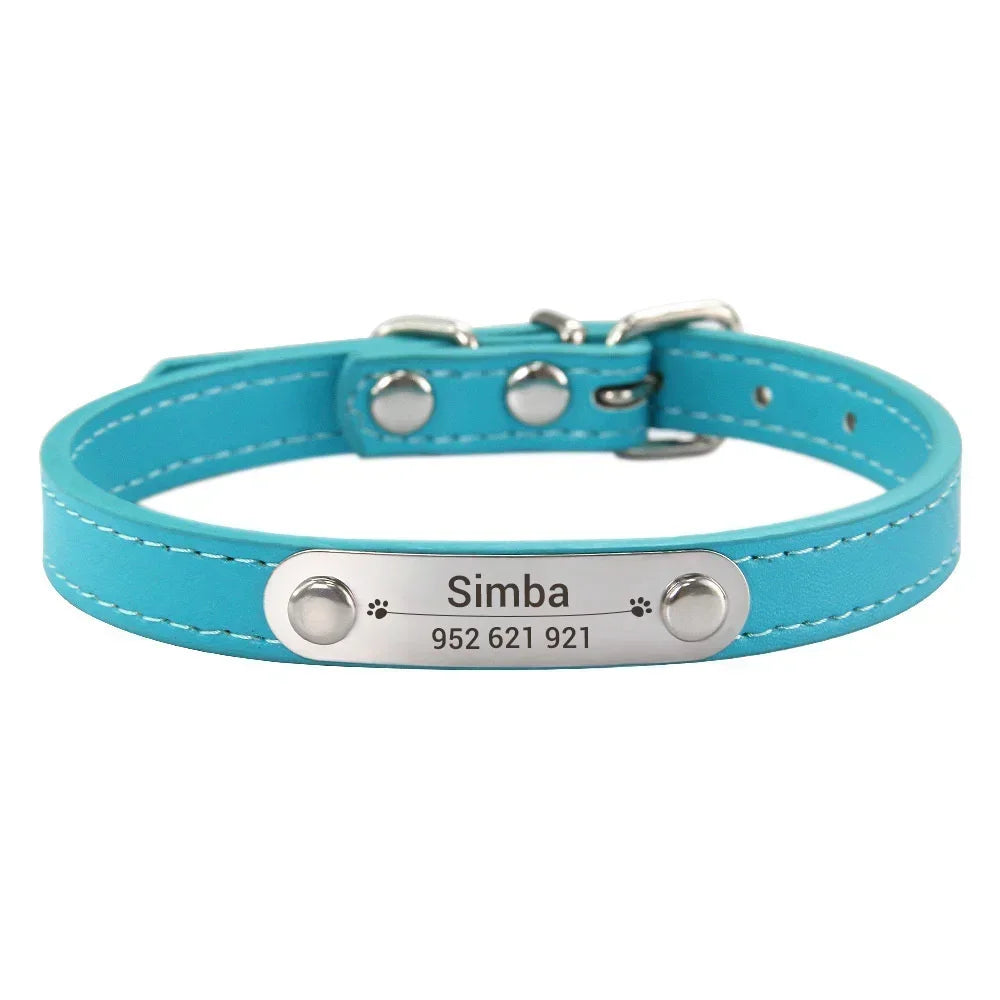 Personalized Leather Dog Collar with Engraved ID Tag