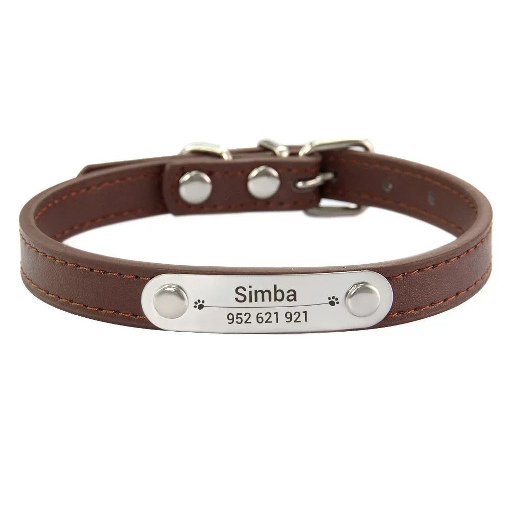 Personalized Leather Dog Collar with Engraved ID Tag