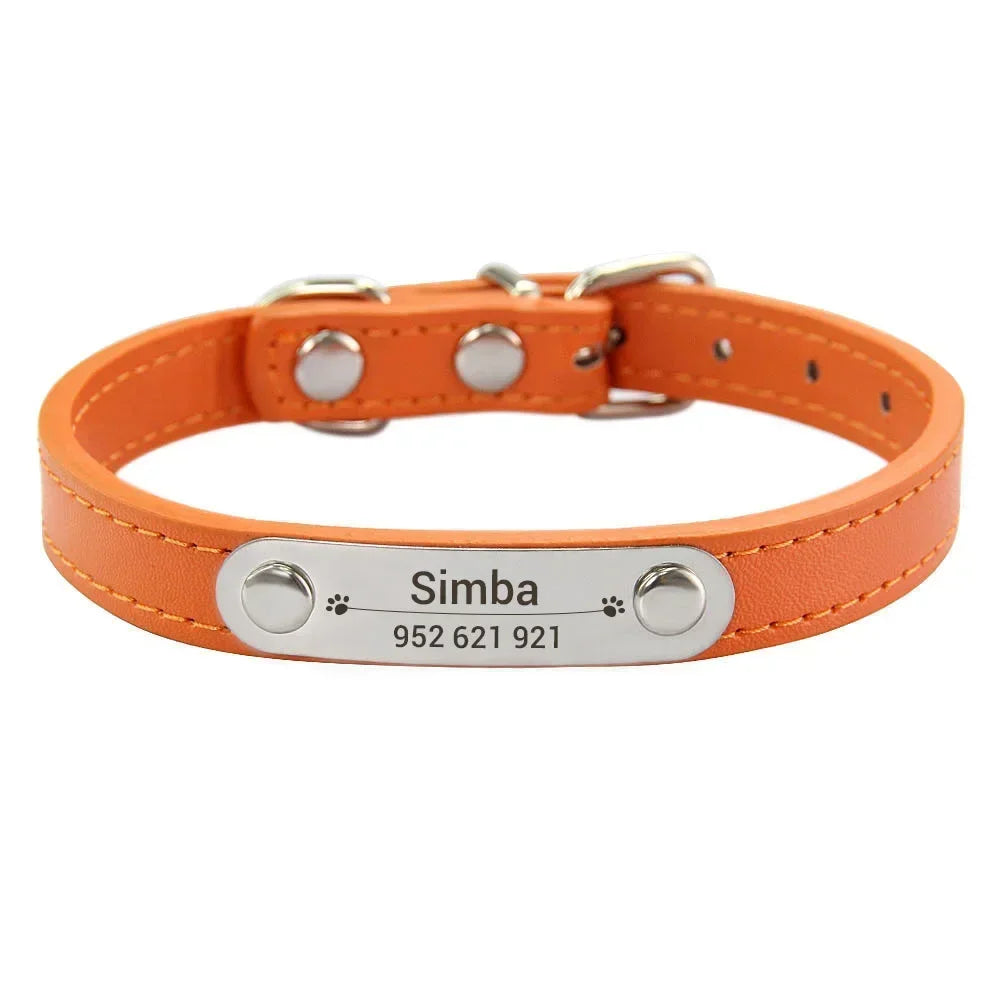 Personalized Leather Dog Collar with Engraved ID Tag