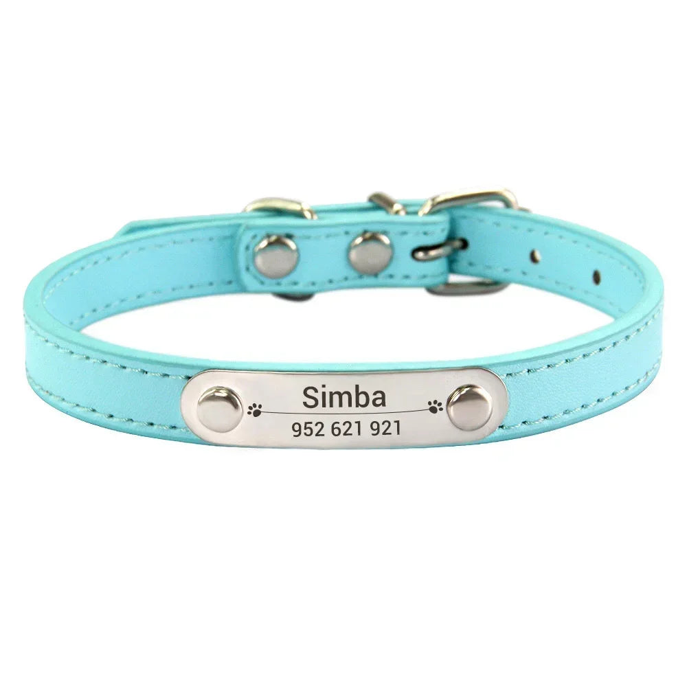 Personalized Leather Dog Collar with Engraved ID Tag
