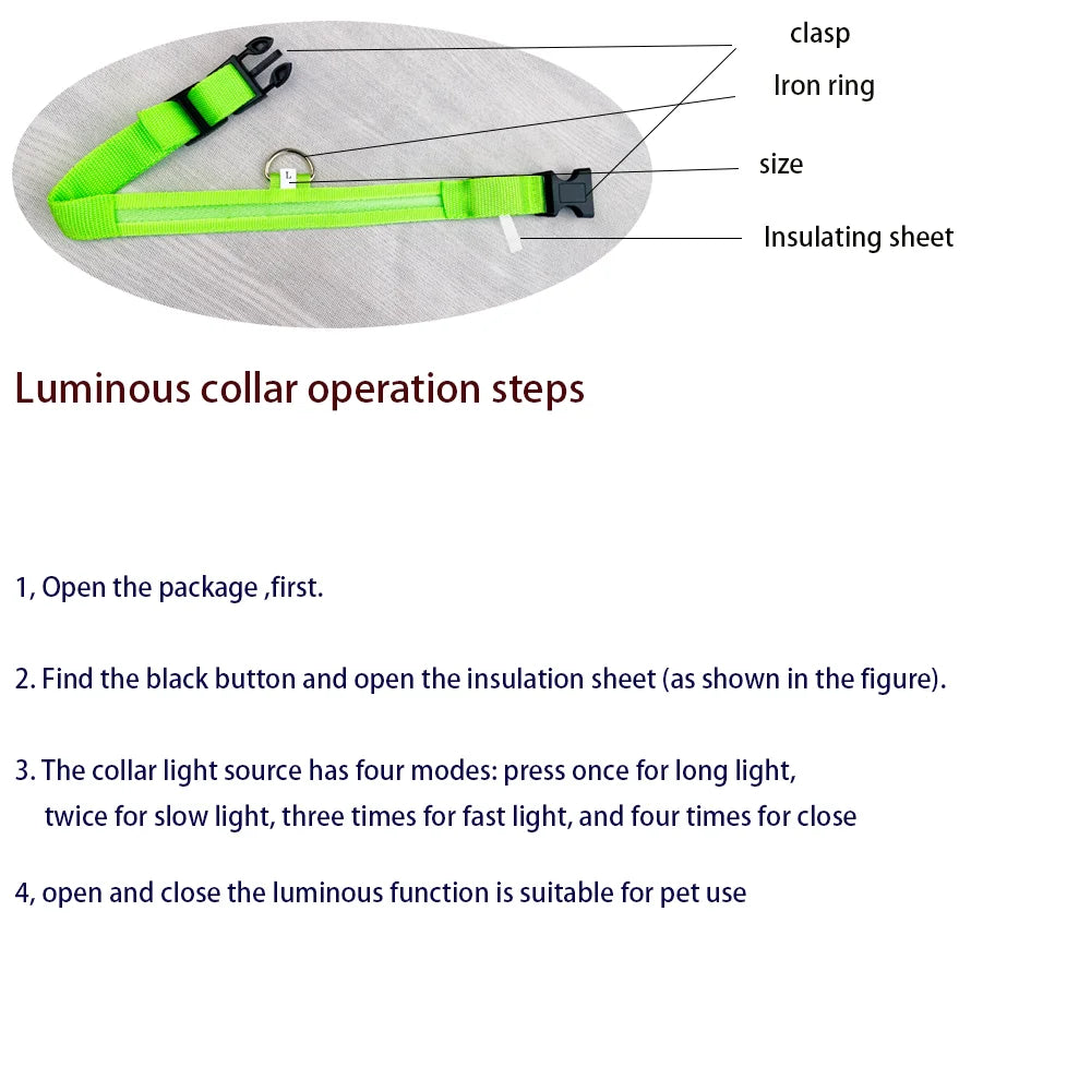 LED Light-Up Nylon Dog Collar for Night Safety