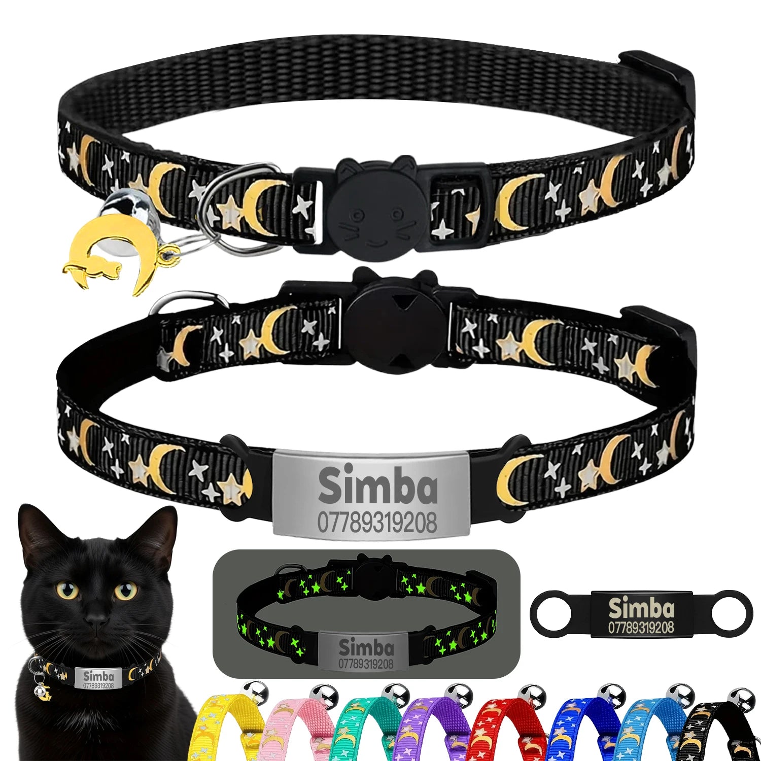 Glow-in-the-Dark Cat Collar with Bell & ID Charm
