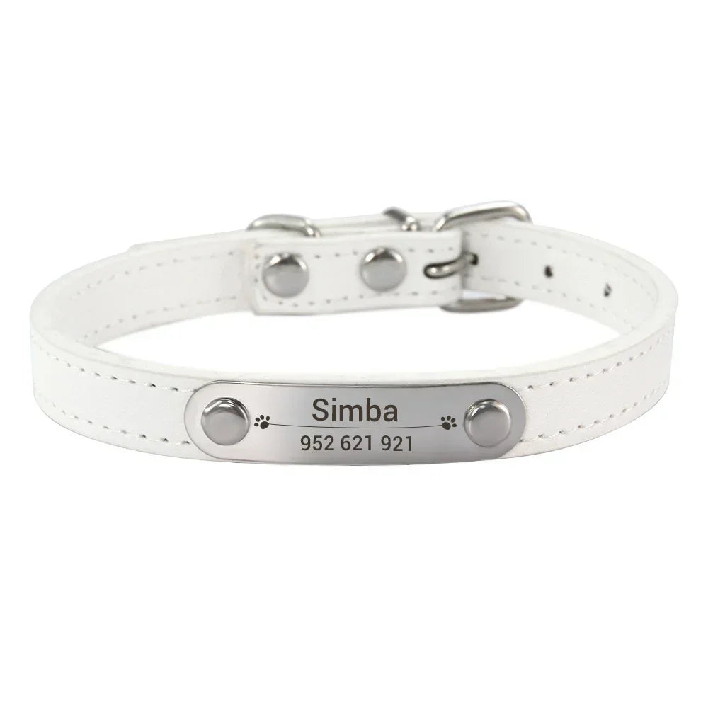 Personalized Leather Dog Collar with Engraved ID Tag