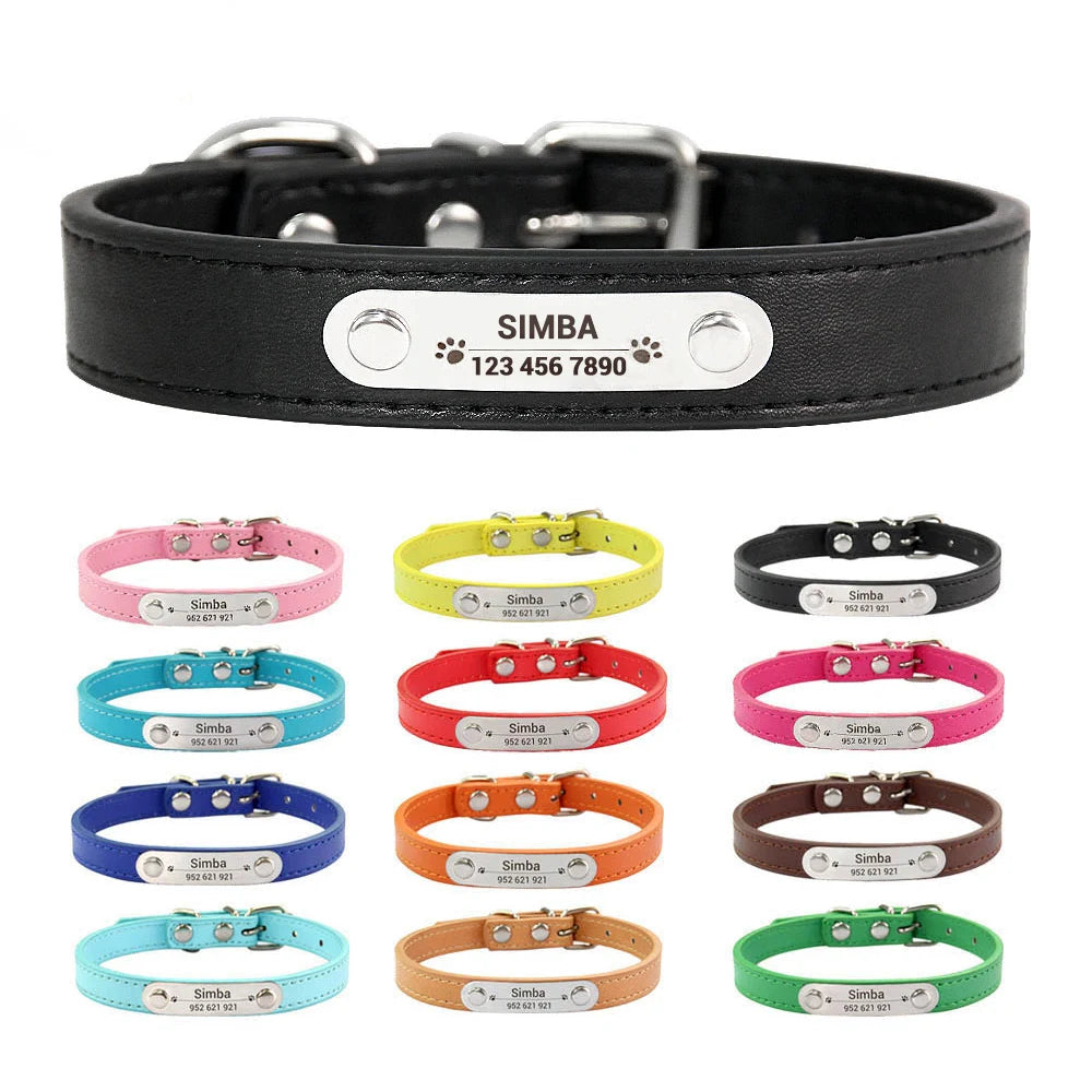 Personalized Leather Dog Collar with Engraved ID Tag
