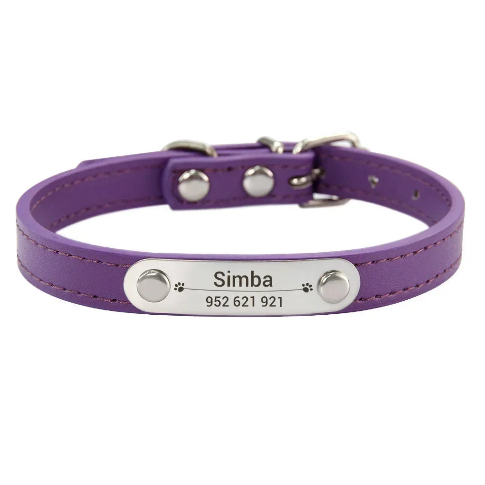 Personalized Leather Dog Collar with Engraved ID Tag
