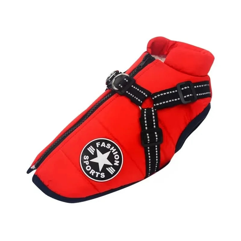 Winter Jacket with Built-In Harness for Large Dogs