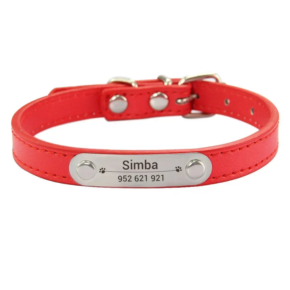 Personalized Leather Dog Collar with Engraved ID Tag