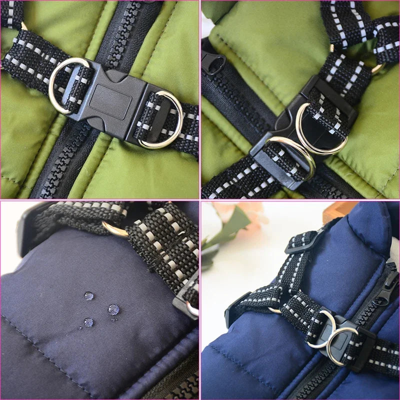 Winter Jacket with Built-In Harness for Large Dogs