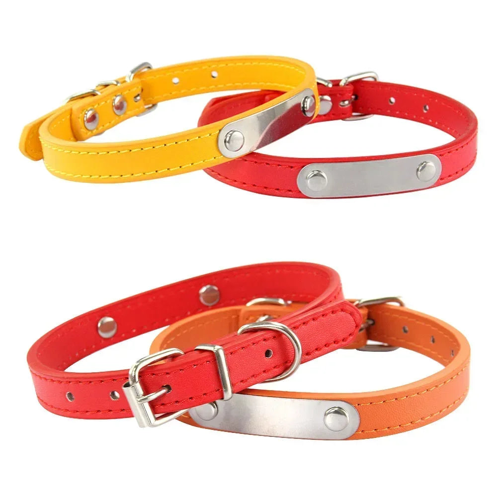 Personalized Leather Dog Collar with Engraved ID Tag