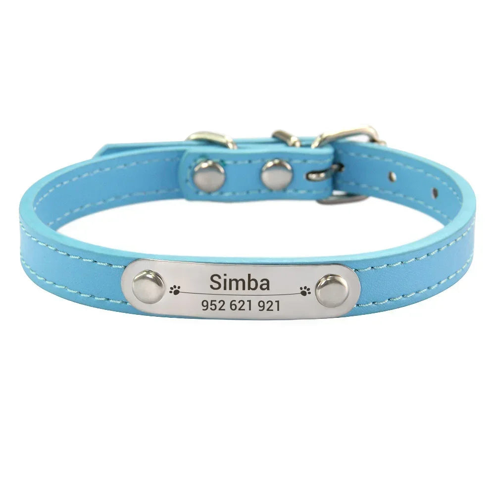 Personalized Leather Dog Collar with Engraved ID Tag